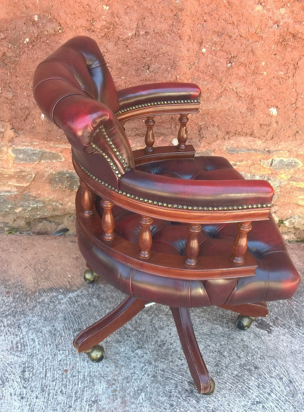 Gorgeous Vintage Oxblood Leather Desk Chair - Chesterfield Style Captains Chair