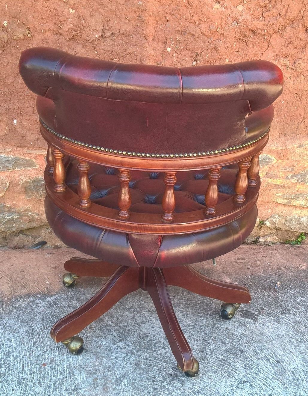 Gorgeous Vintage Oxblood Leather Desk Chair - Chesterfield Style Captains Chair