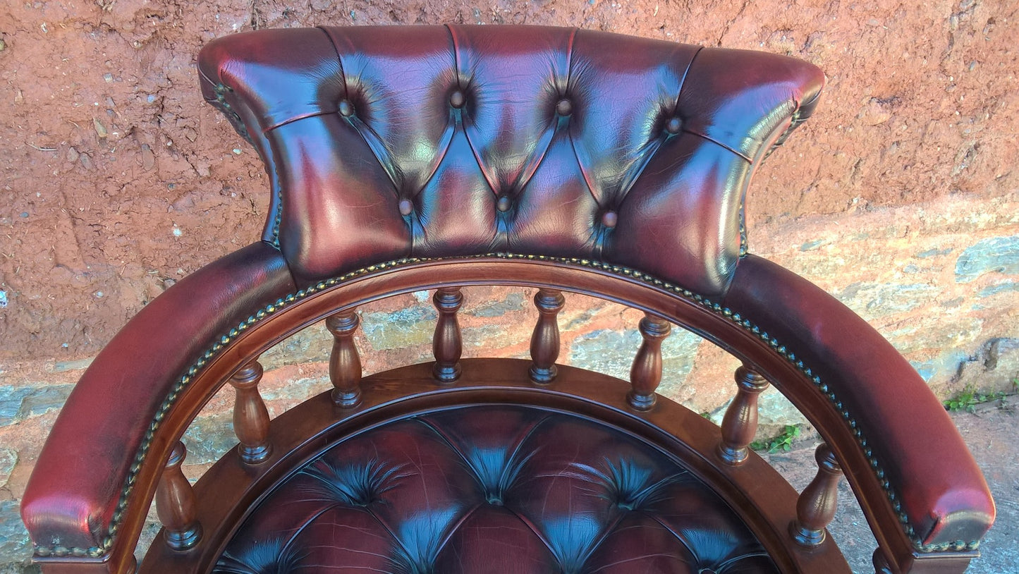 Gorgeous Vintage Oxblood Leather Desk Chair - Chesterfield Style Captains Chair