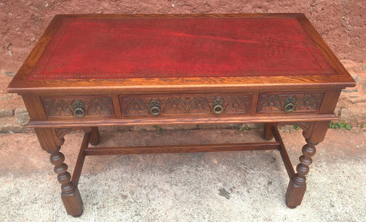 Stunning Vintage Old Charm Carved Oak Writing Table / Desk / Library Table