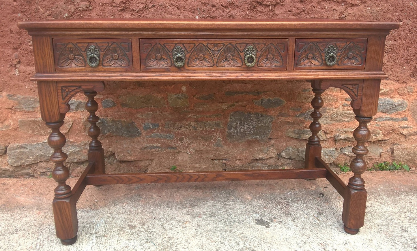 Stunning Vintage Old Charm Carved Oak Writing Table / Desk / Library Table