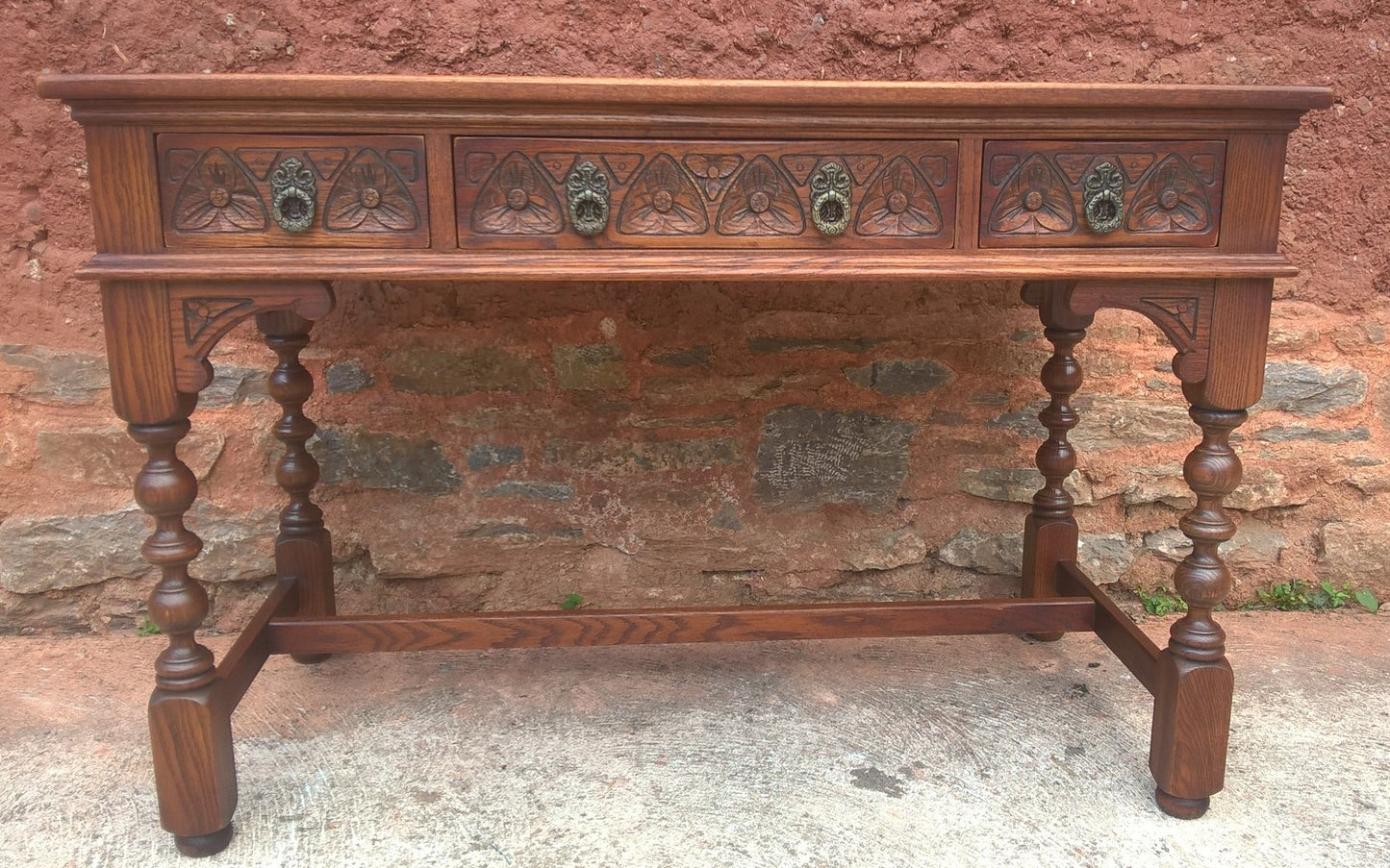 Stunning Vintage Old Charm Carved Oak Writing Table / Desk / Library Table