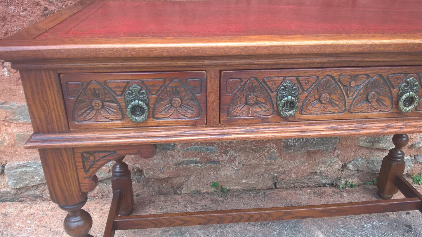 Stunning Vintage Old Charm Carved Oak Writing Table / Desk / Library Table