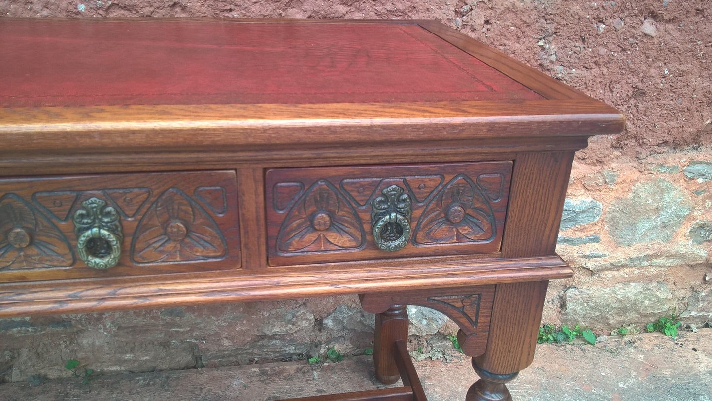 Stunning Vintage Old Charm Carved Oak Writing Table / Desk / Library Table