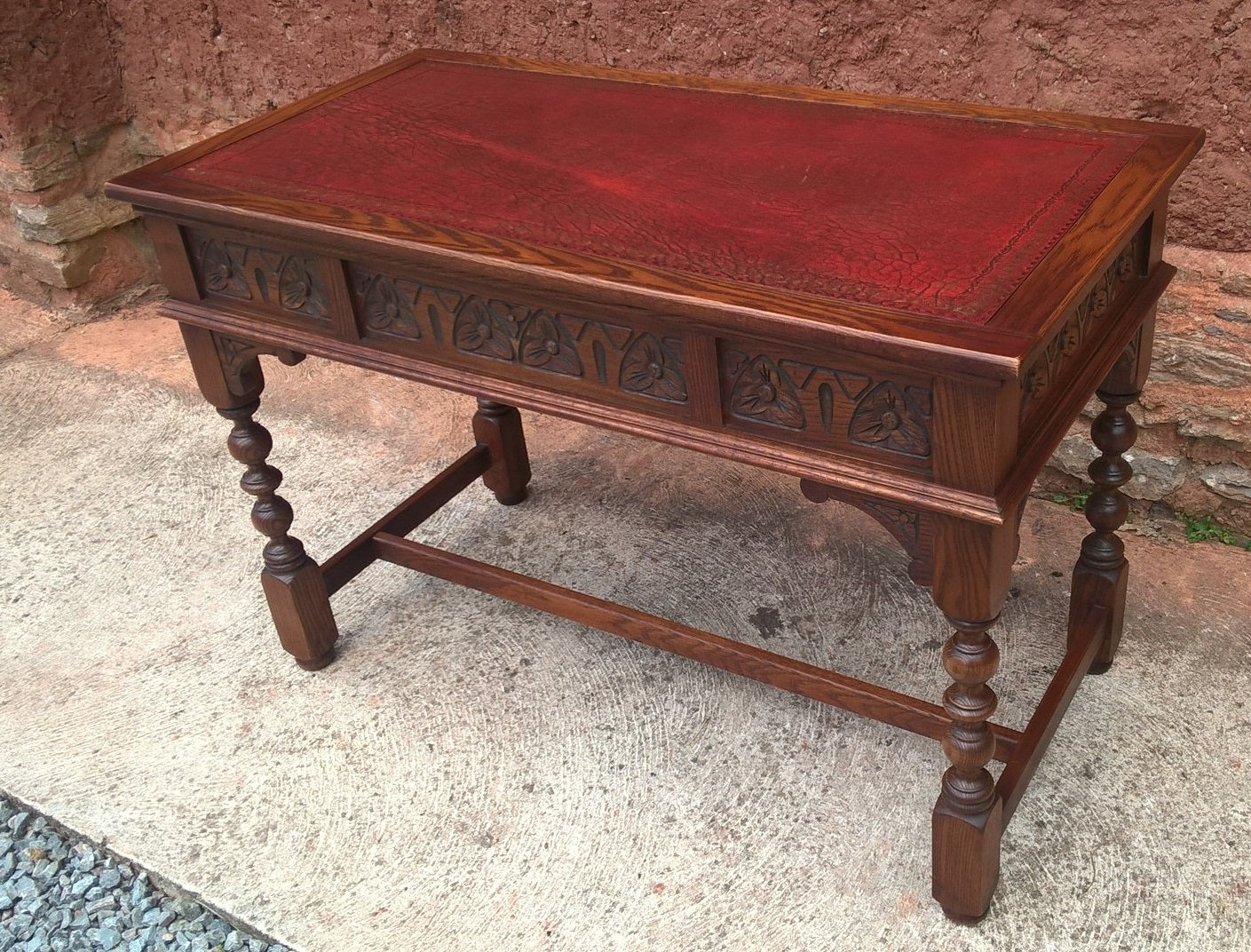 Stunning Vintage Old Charm Carved Oak Writing Table / Desk / Library Table