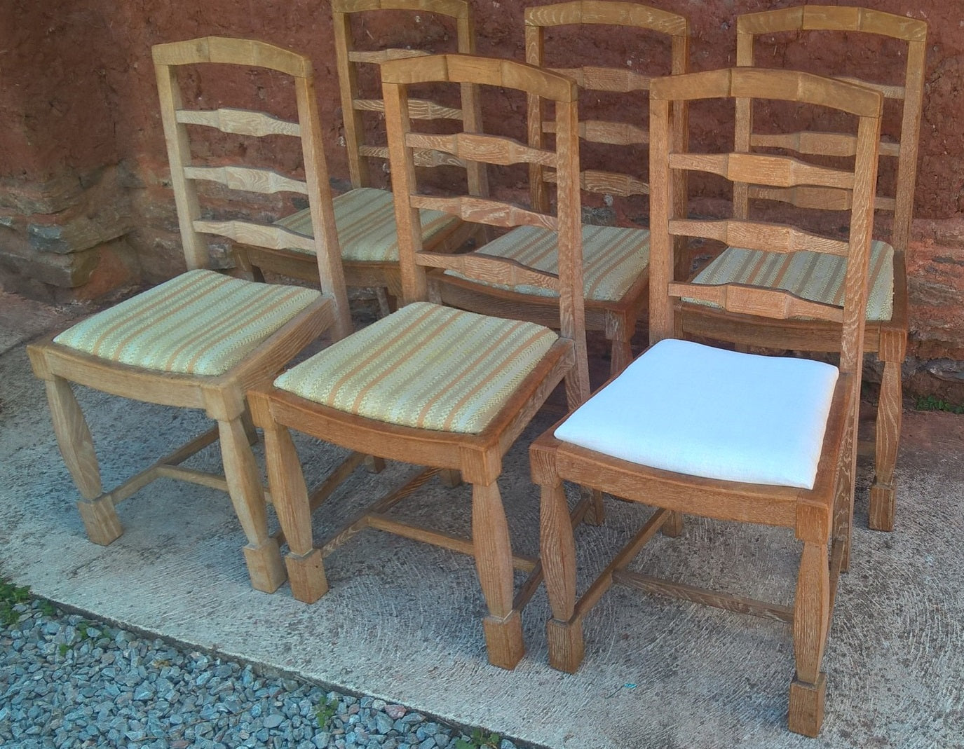 Set Of Six Arts And Crafts Limed Oak Dining Chairs