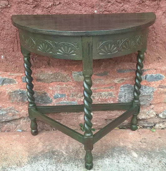 Vintage Oak Hall Table / Carved Oak Demi Lune Table