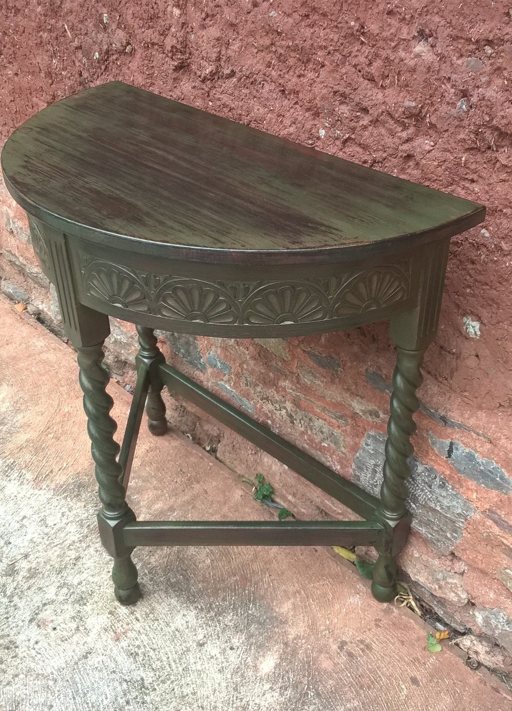 Vintage Oak Hall Table / Carved Oak Demi Lune Table