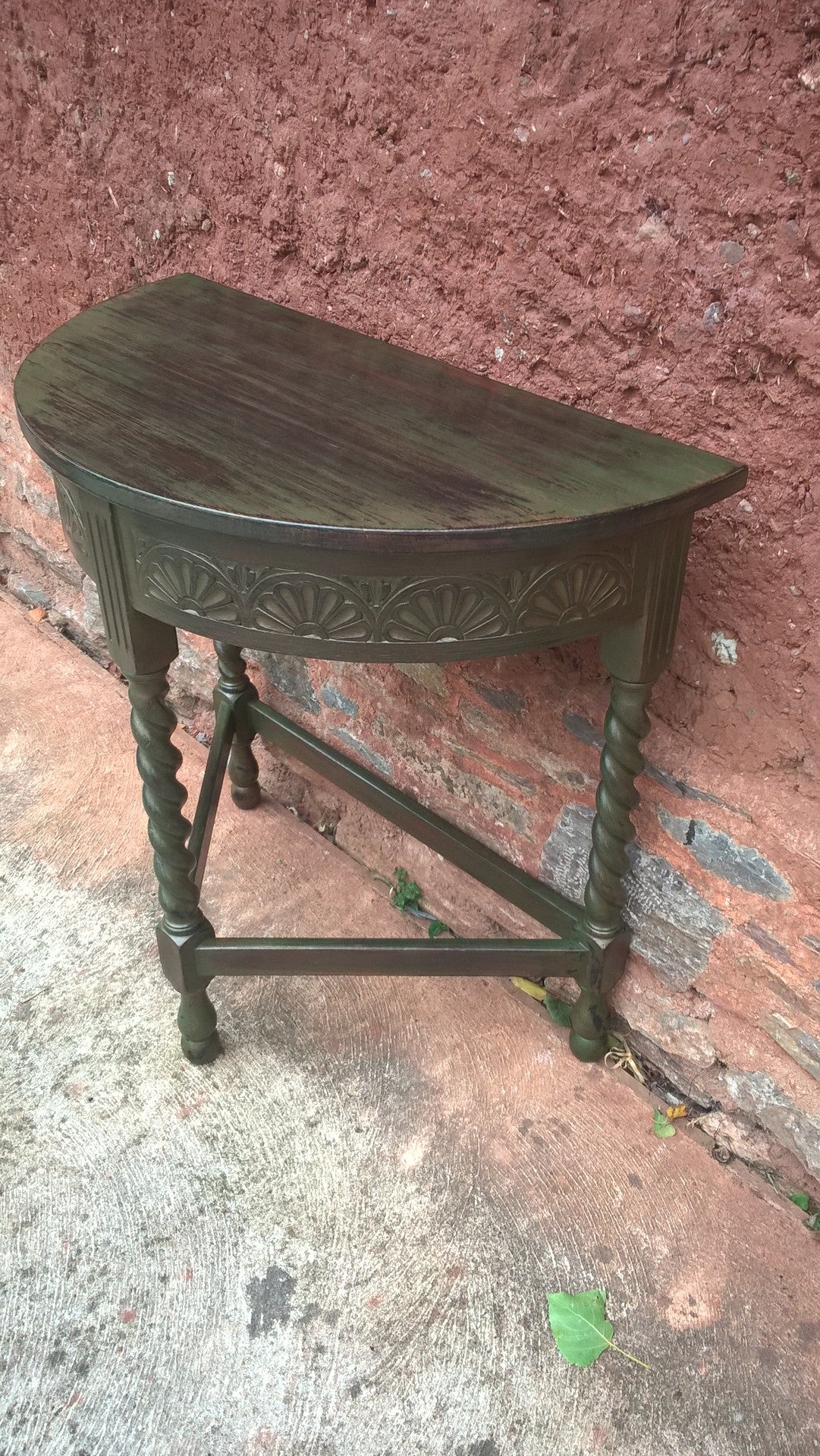 Vintage Oak Hall Table / Carved Oak Demi Lune Table