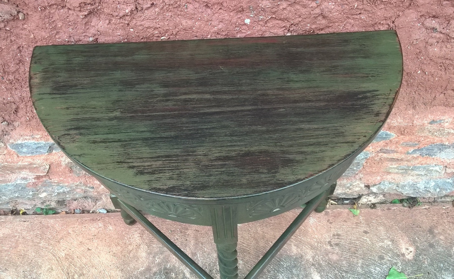 Vintage Oak Hall Table / Carved Oak Demi Lune Table