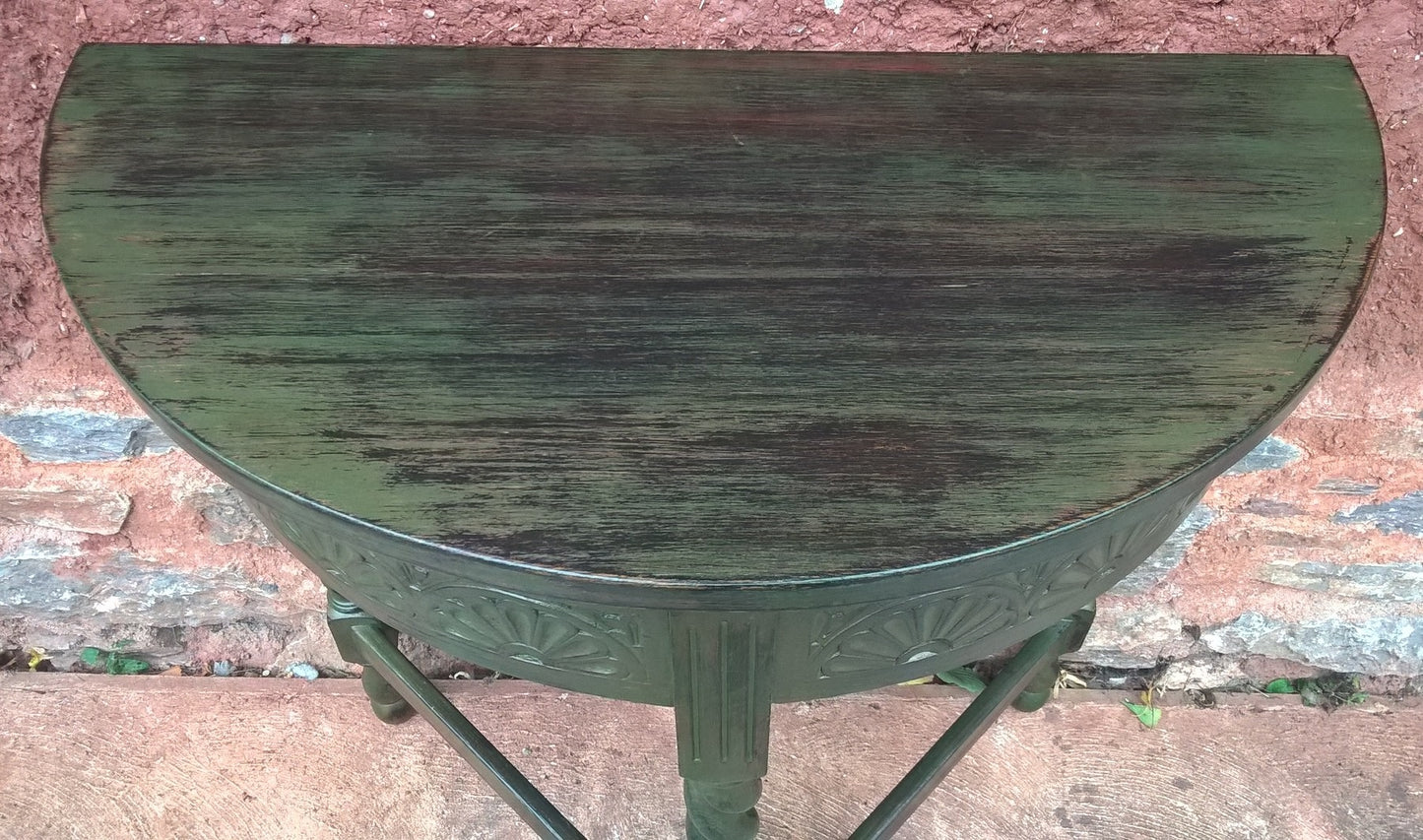 Vintage Oak Hall Table / Carved Oak Demi Lune Table