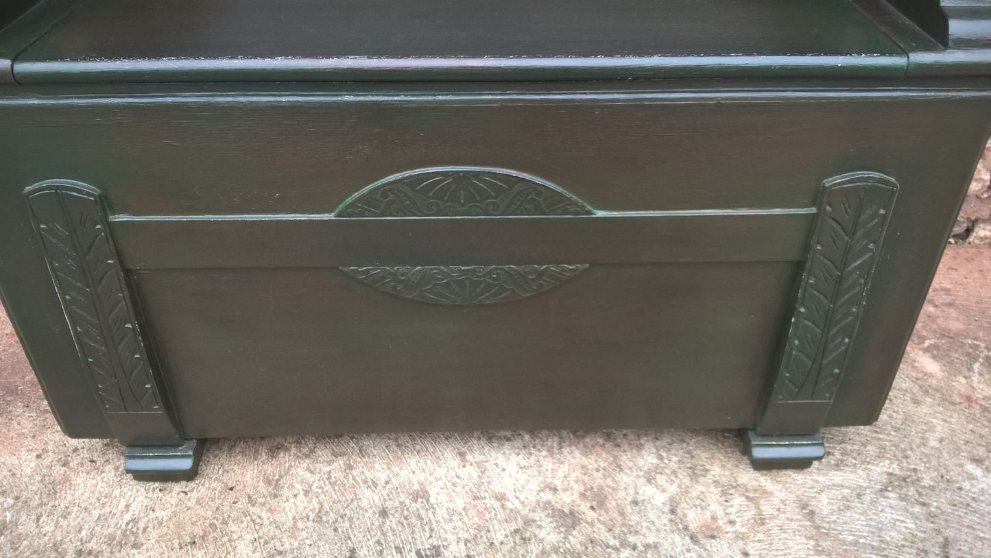 Carved Oak Hall Seat / Oak Monks Bench / Oak Settle
