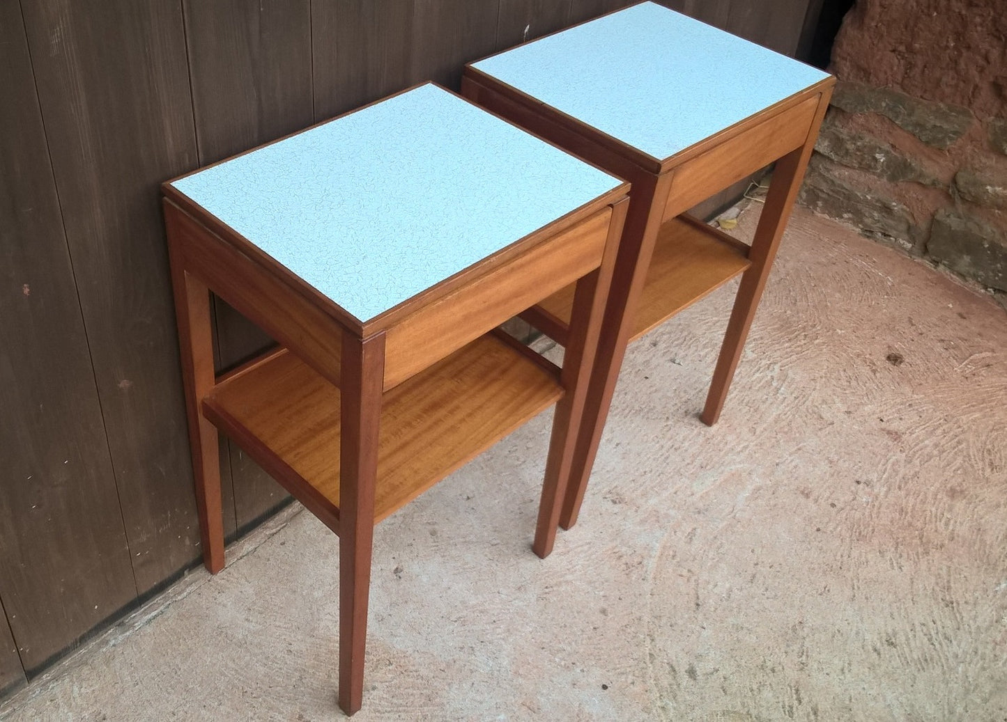 A PAIR OF TEAK RETRO BEDSIDE TABLES - RETRO LAMP TABLE