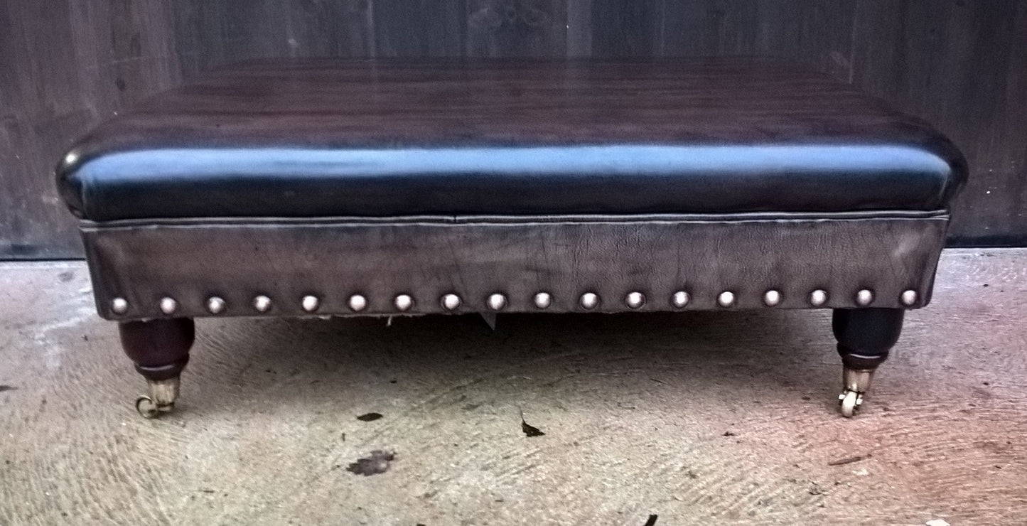 Gorgeous Vintage Leather Stool / Chesterfield Style Leather Footstool