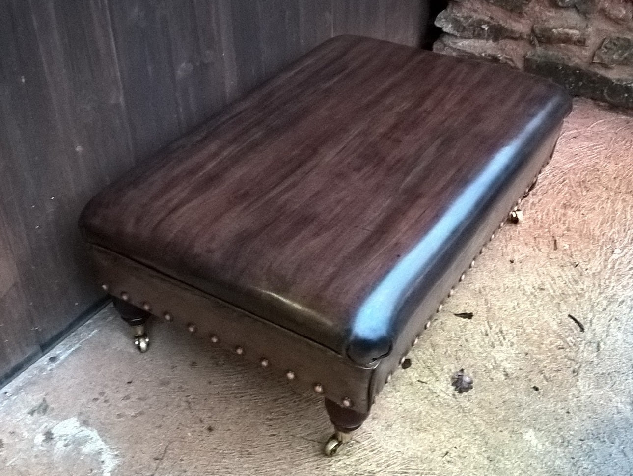Gorgeous Vintage Leather Stool / Chesterfield Style Leather Footstool