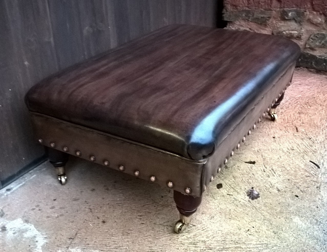 Gorgeous Vintage Leather Stool / Chesterfield Style Leather Footstool