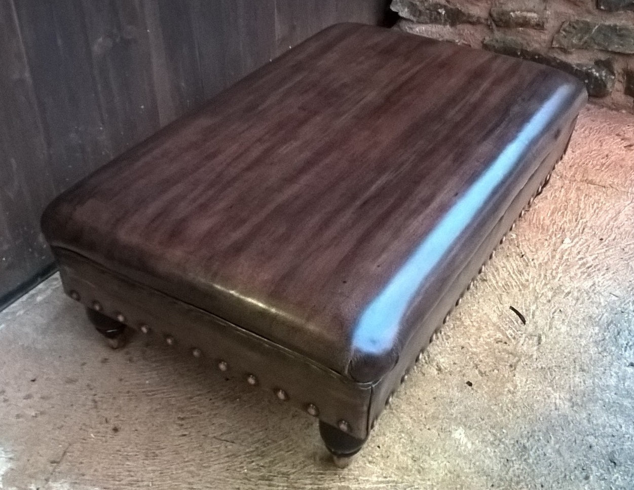 Gorgeous Vintage Leather Stool / Chesterfield Style Leather Footstool
