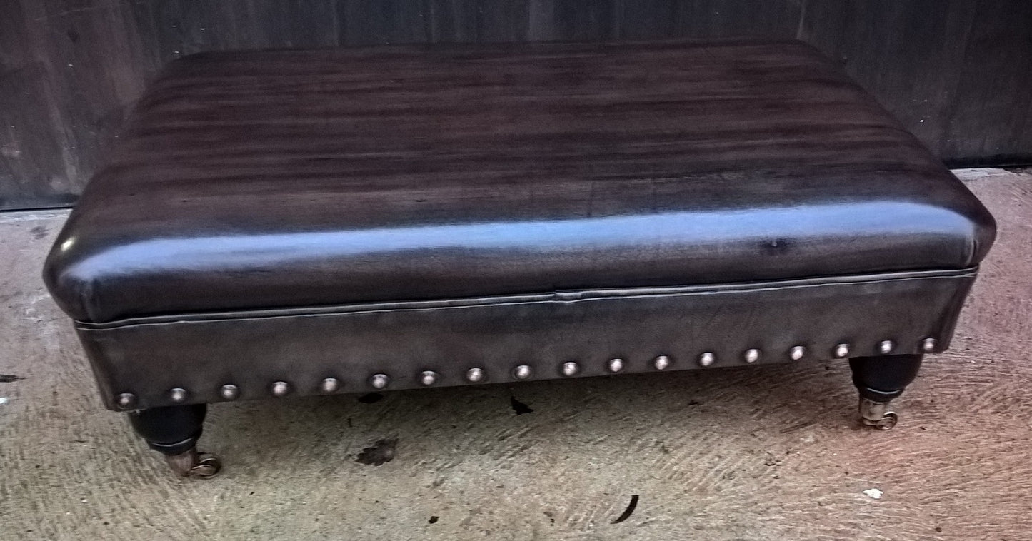 Gorgeous Vintage Leather Stool / Chesterfield Style Leather Footstool