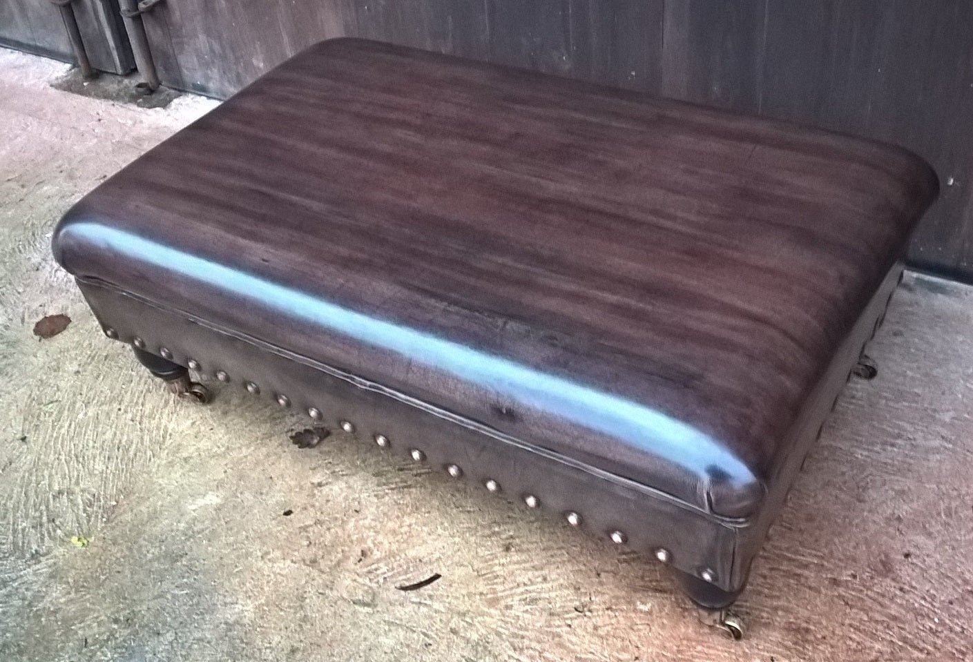 Gorgeous Vintage Leather Stool / Chesterfield Style Leather Footstool