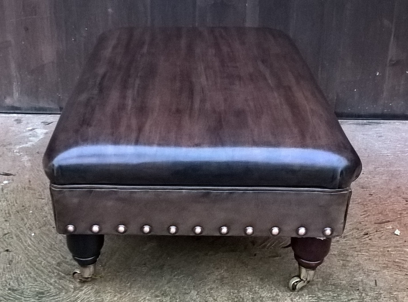 Gorgeous Vintage Leather Stool / Chesterfield Style Leather Footstool