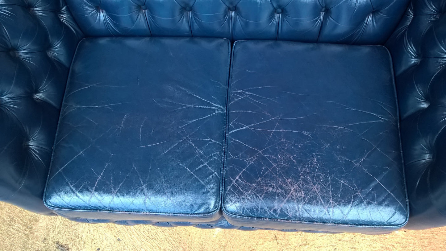 Stunning Vintage Dark Blue Chesterfield Style Leather Sofa