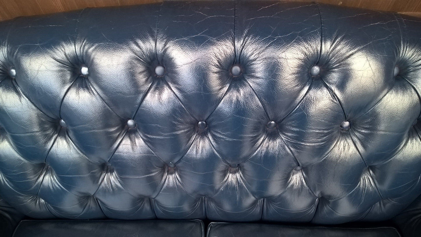 Stunning Vintage Dark Blue Chesterfield Style Leather Sofa