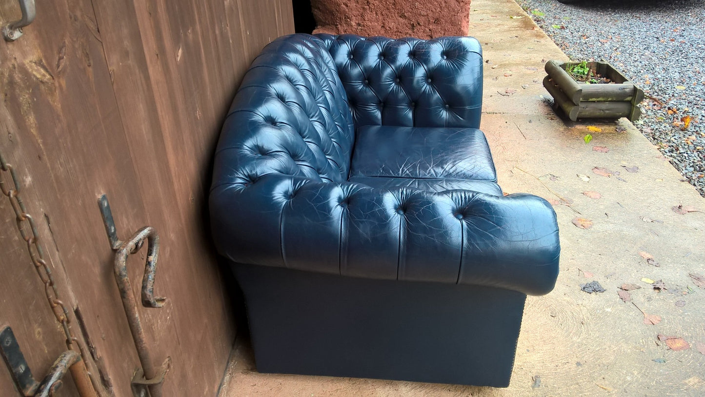 Stunning Vintage Dark Blue Chesterfield Style Leather Sofa