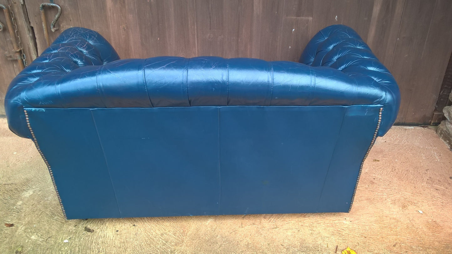 Stunning Vintage Dark Blue Chesterfield Style Leather Sofa