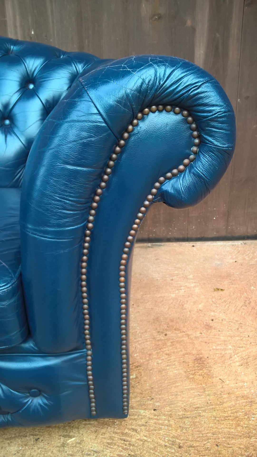 Stunning Vintage Dark Blue Chesterfield Style Leather Sofa