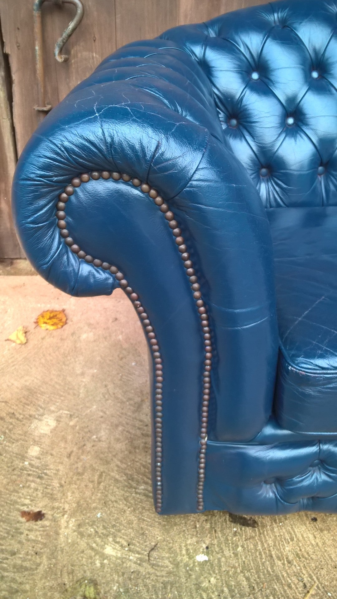 Stunning Vintage Dark Blue Chesterfield Style Leather Sofa