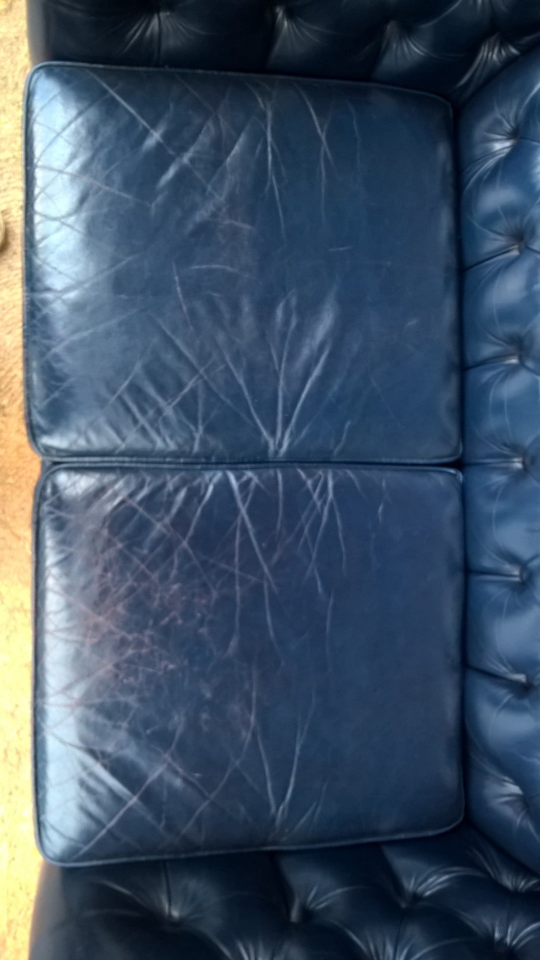 Stunning Vintage Dark Blue Chesterfield Style Leather Sofa