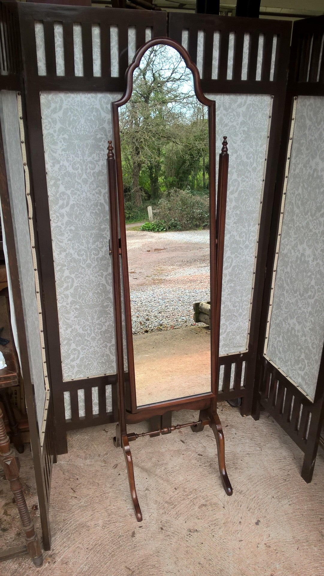 Vintage Mahogany Cheval Mirror / Queen Anne Style Mirror