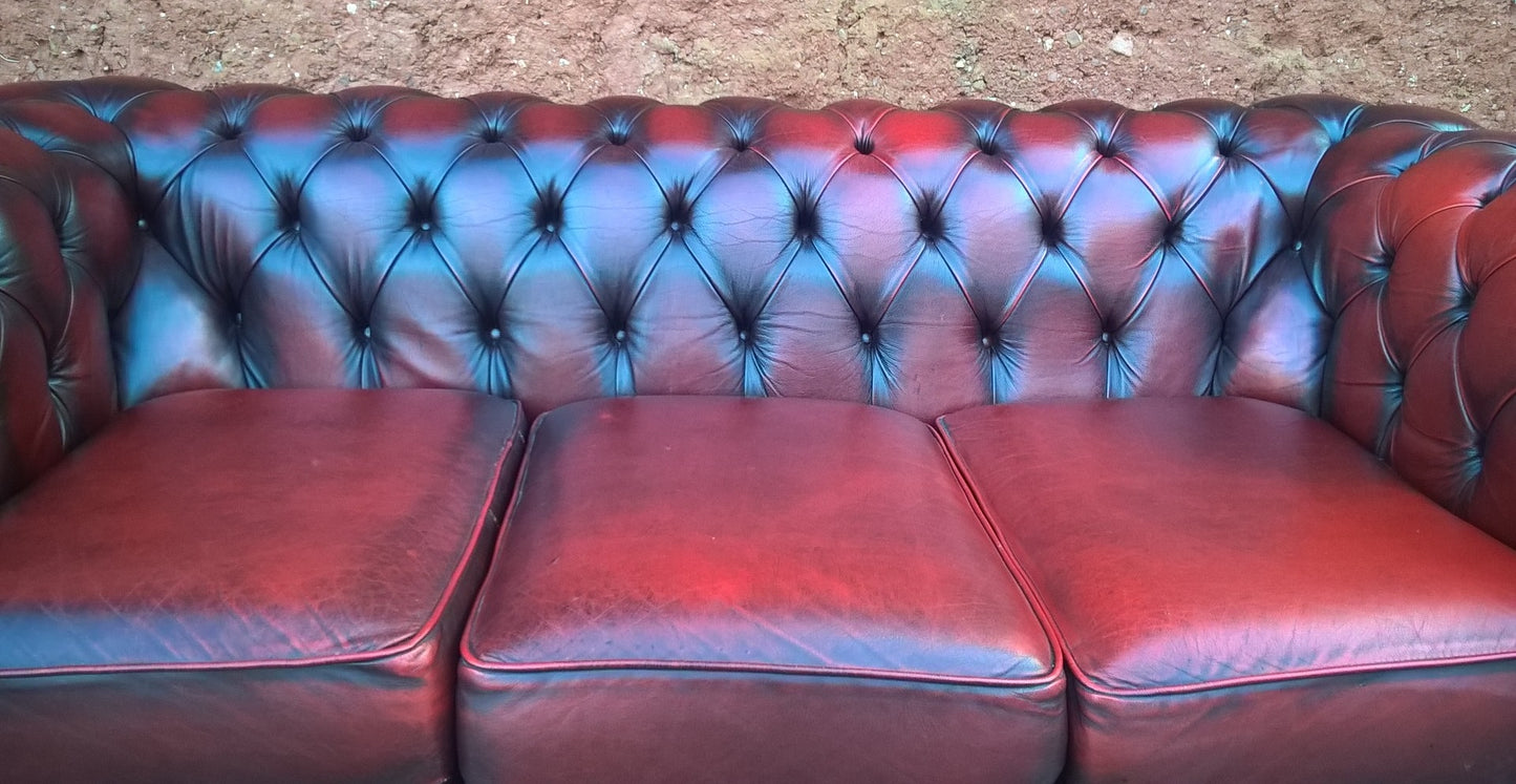 Leather Chesterfield 3 Seat Sofa / Chesterfield Dark Red Sofa