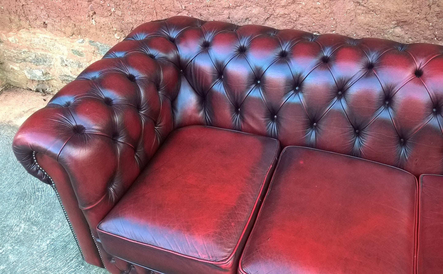 Leather Chesterfield 3 Seat Sofa / Chesterfield Dark Red Sofa