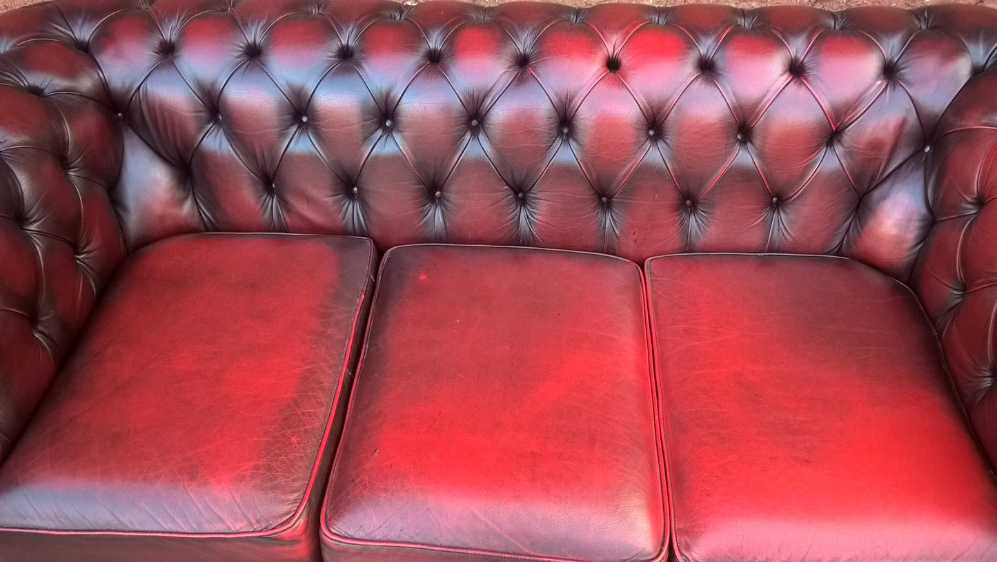 Leather Chesterfield 3 Seat Sofa / Chesterfield Dark Red Sofa