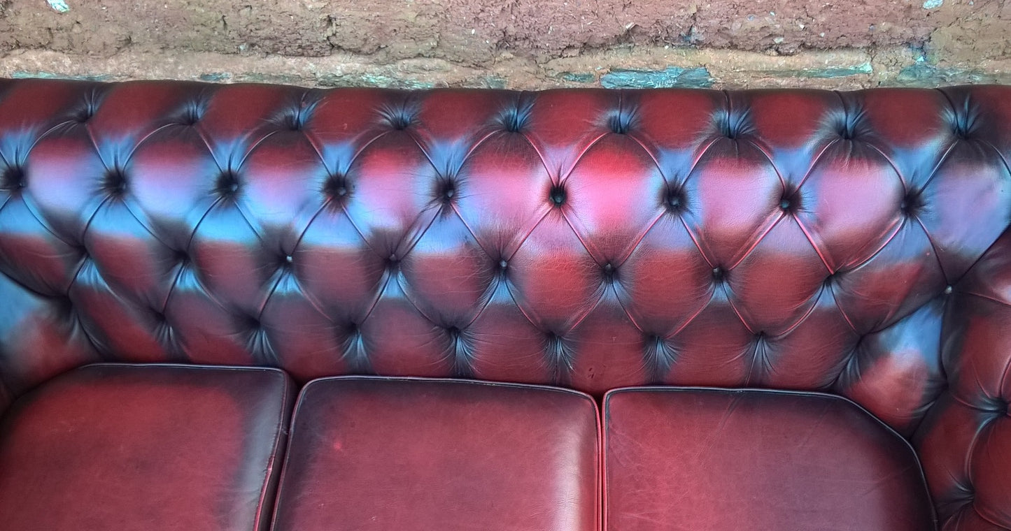 Leather Chesterfield 3 Seat Sofa / Chesterfield Dark Red Sofa