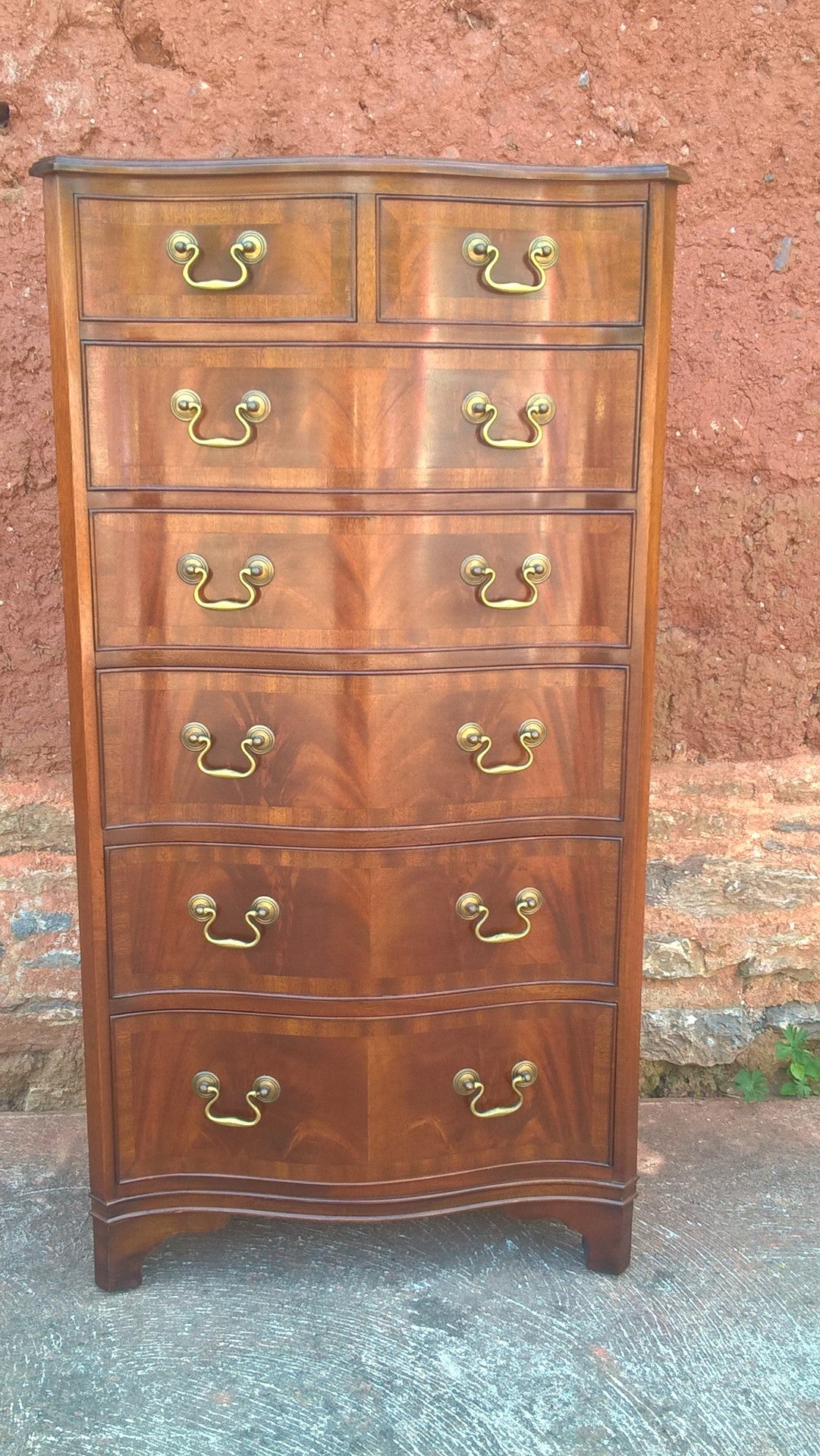 Vintage Serpentine Tallboy Chest / Tall Chest Drawers