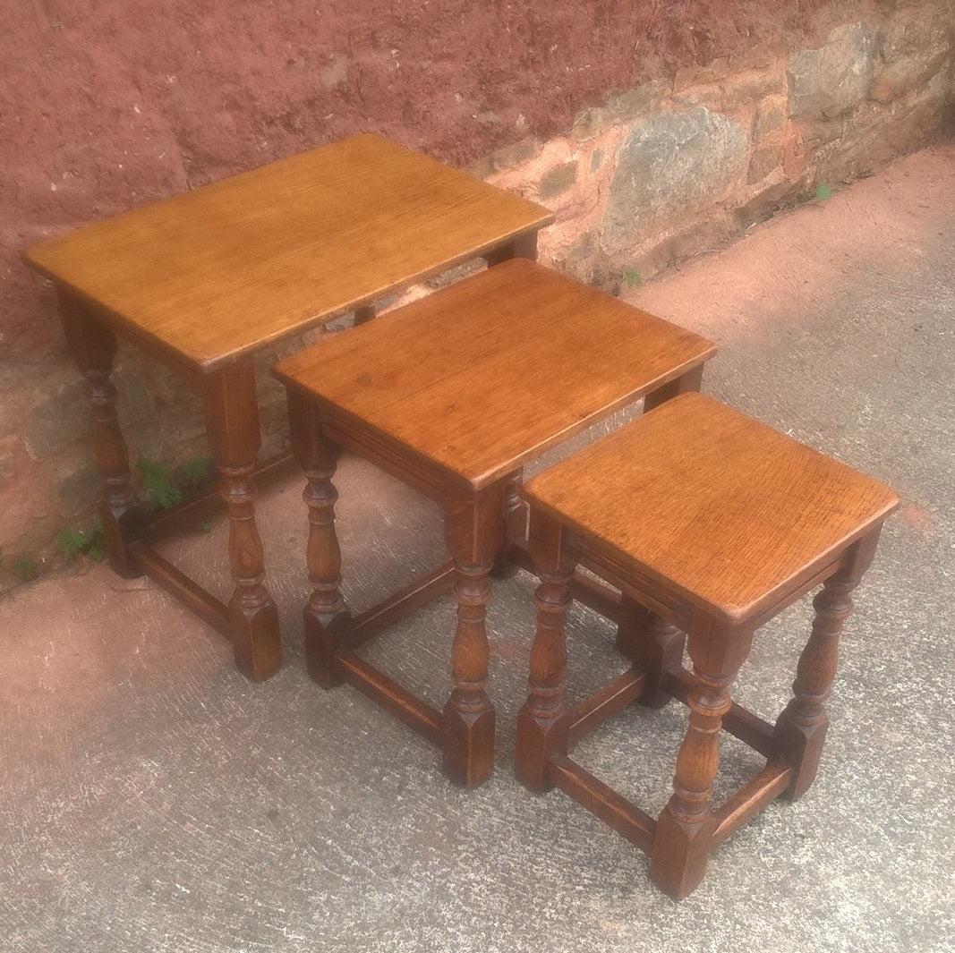 Solid Oak Vintage Nest Of Tables