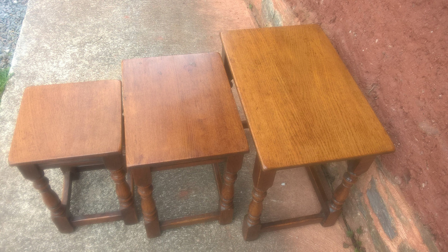 Solid Oak Vintage Nest Of Tables