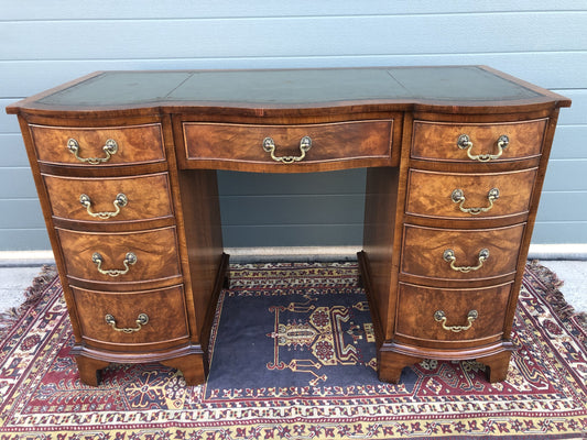 Handsome Vintage Figured Walnut Desk / Reprodux Nine Drawer Desk ( SOLD )