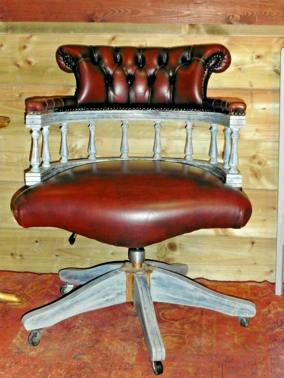 410.....Vintage Leather Desk Chair / Chesterfield Style Captains Chair