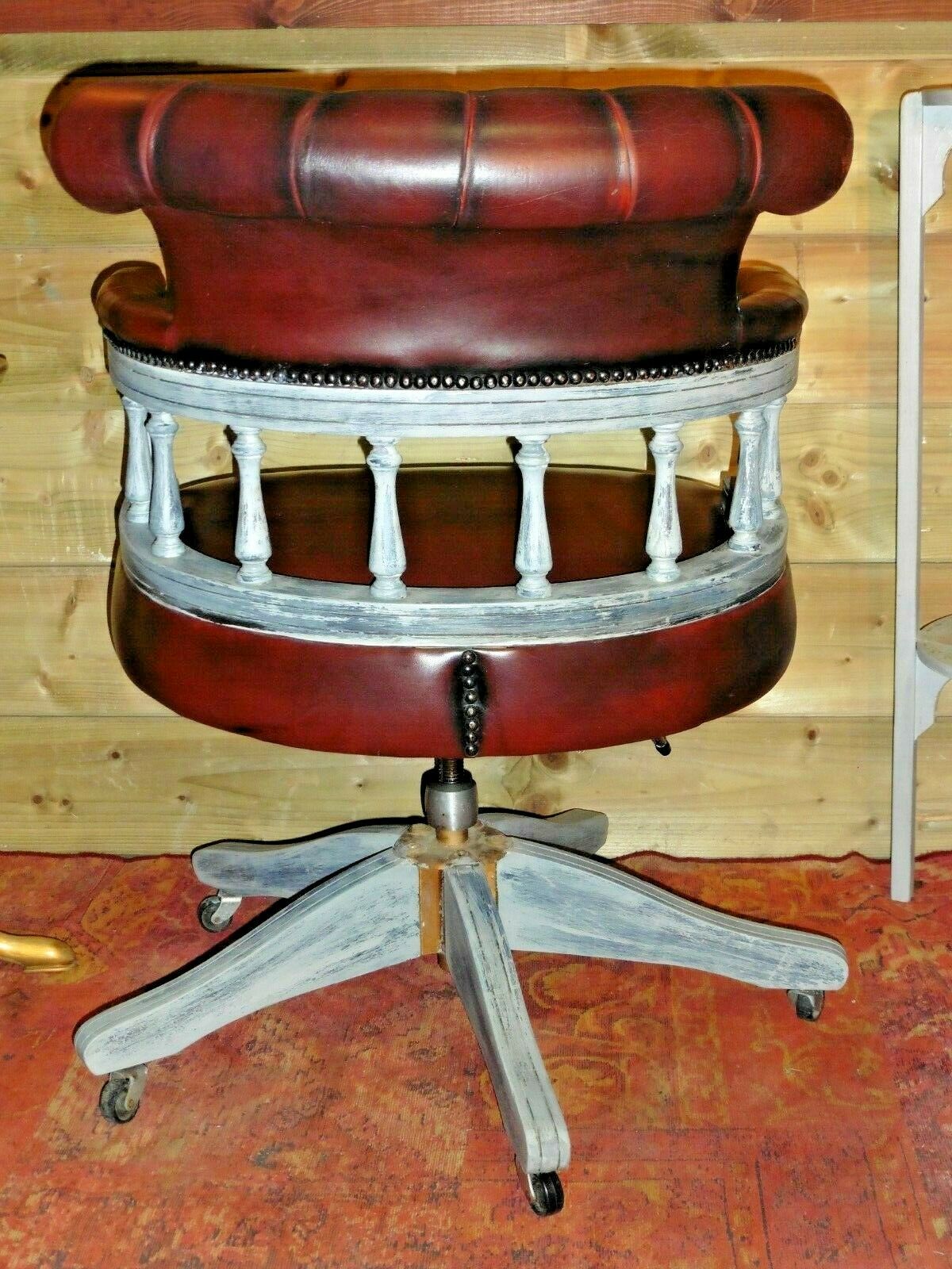 410.....Vintage Leather Desk Chair / Chesterfield Style Captains Chair