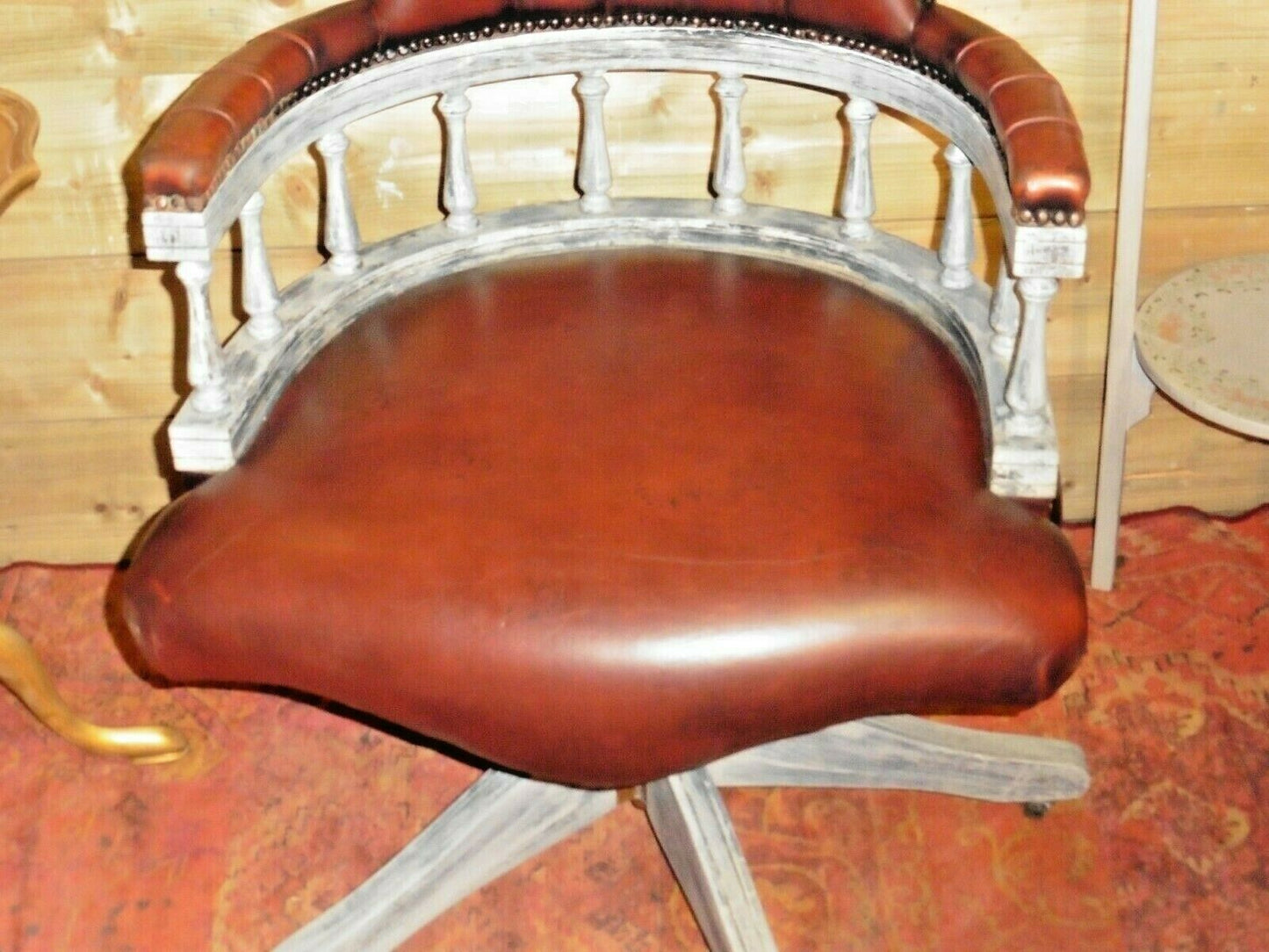 410.....Vintage Leather Desk Chair / Chesterfield Style Captains Chair