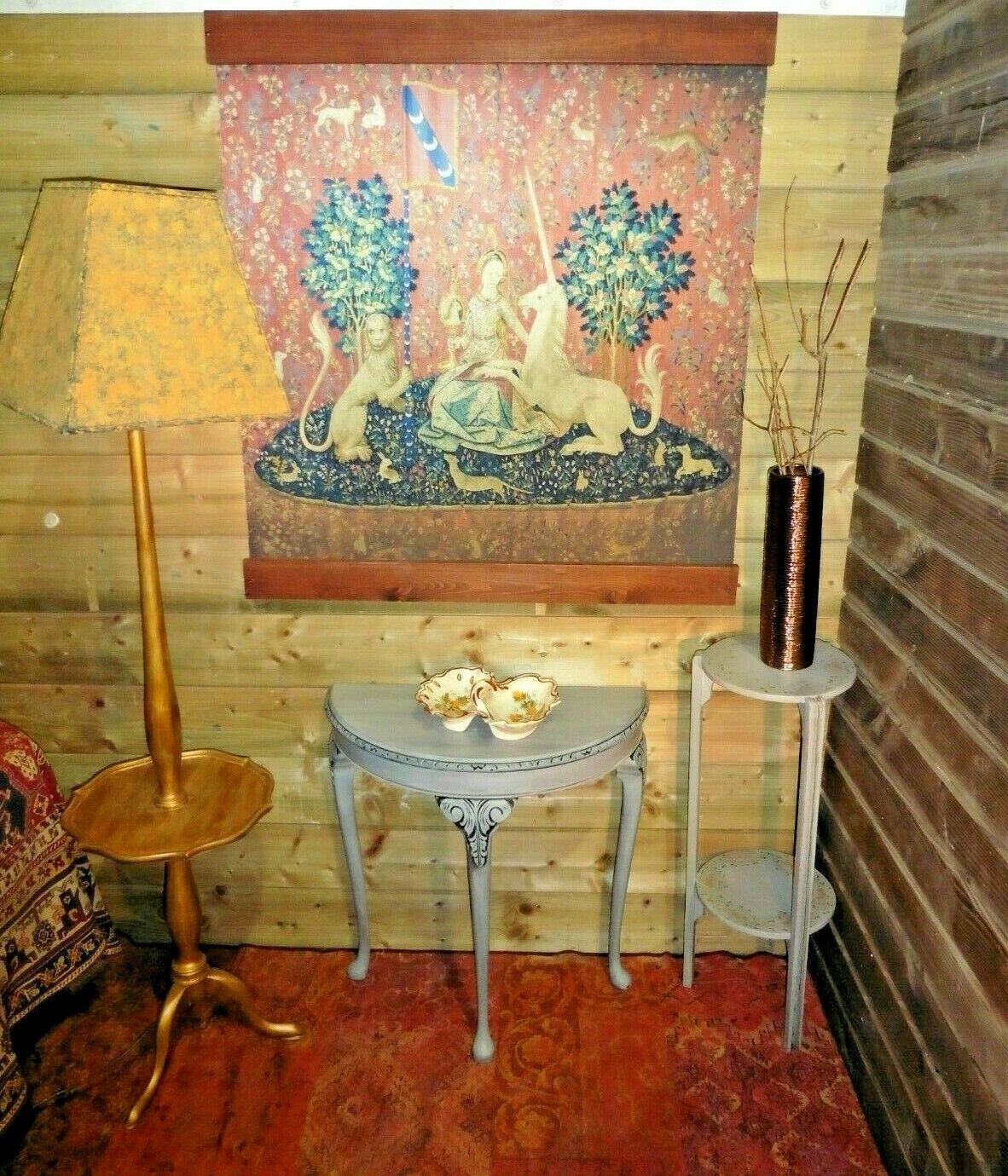 115.....Vintage Carved Hall Table / Refinished Demi Lune Table