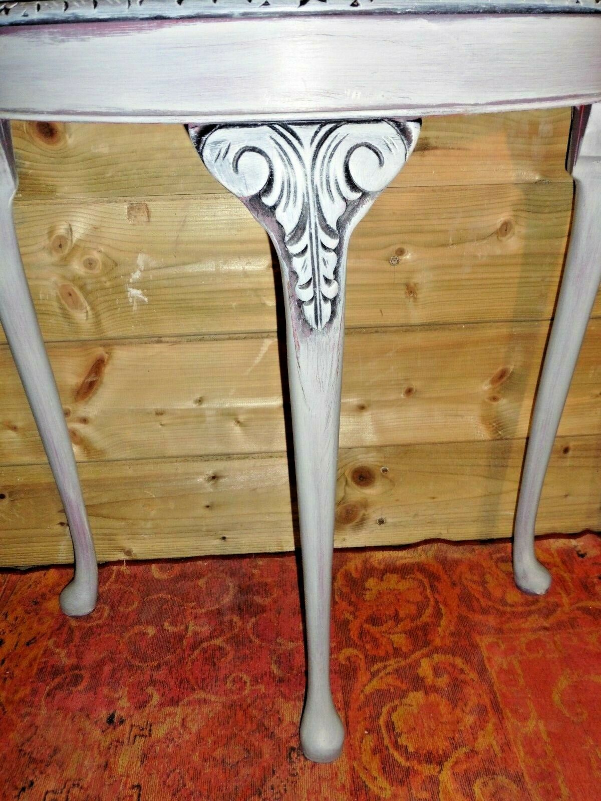 115.....Vintage Carved Hall Table / Refinished Demi Lune Table