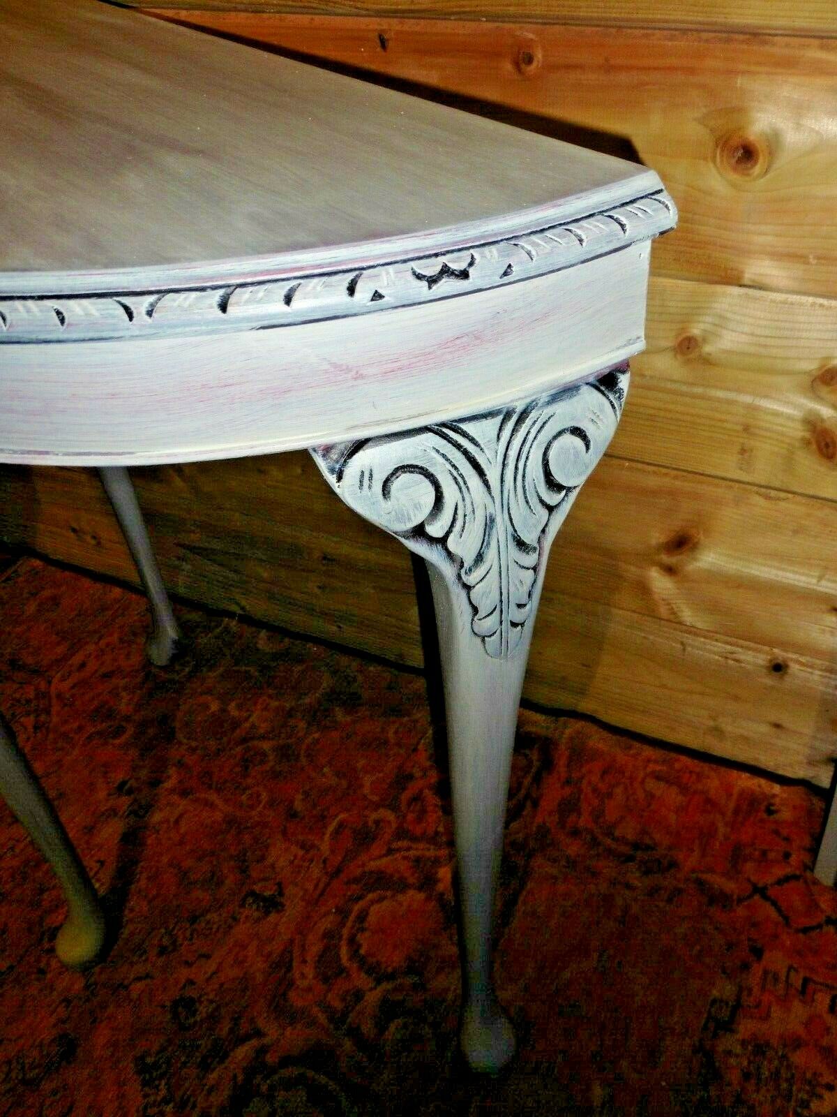 115.....Vintage Carved Hall Table / Refinished Demi Lune Table