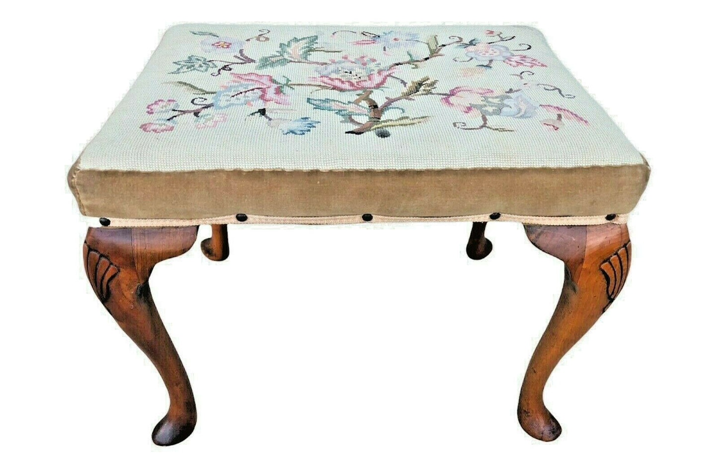 022.....Vintage Carved Walnut Stool, 1950s