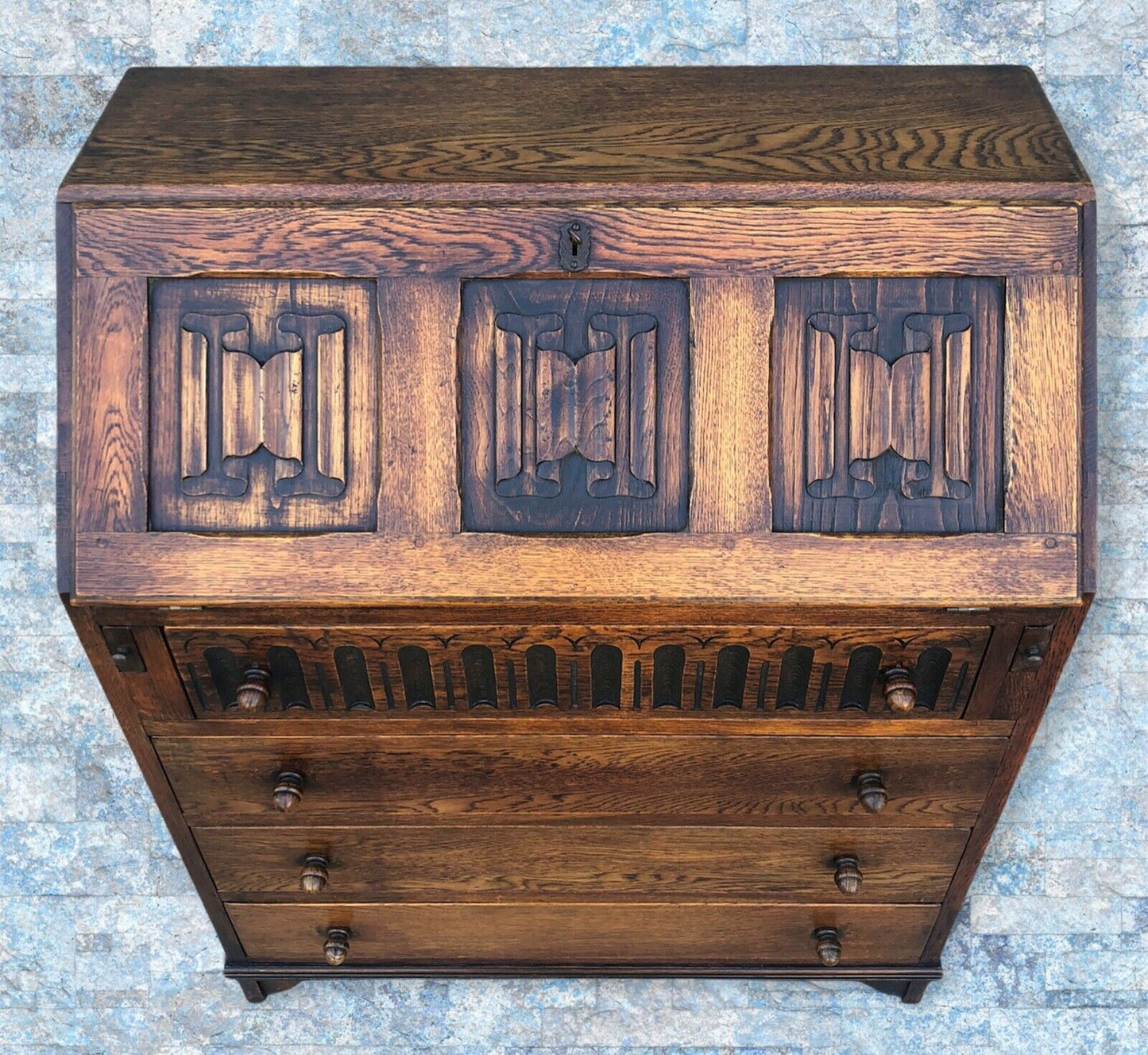 Handsome Carved Oak Bureau / Writing Desk ( SOLD )