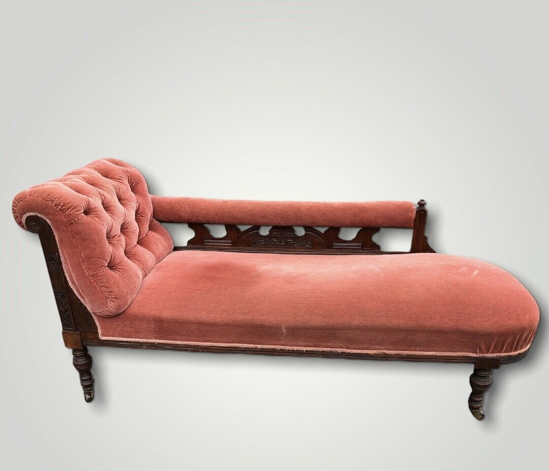 Lovely Carved Walnut Antique Chaise Longue / Sofa ( SOLD )