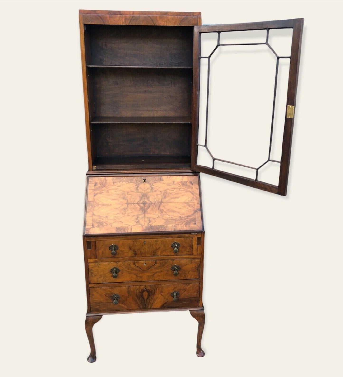 000982....Stunning Art Deco Style Walnut Bureau Bookcase ( SOLD )